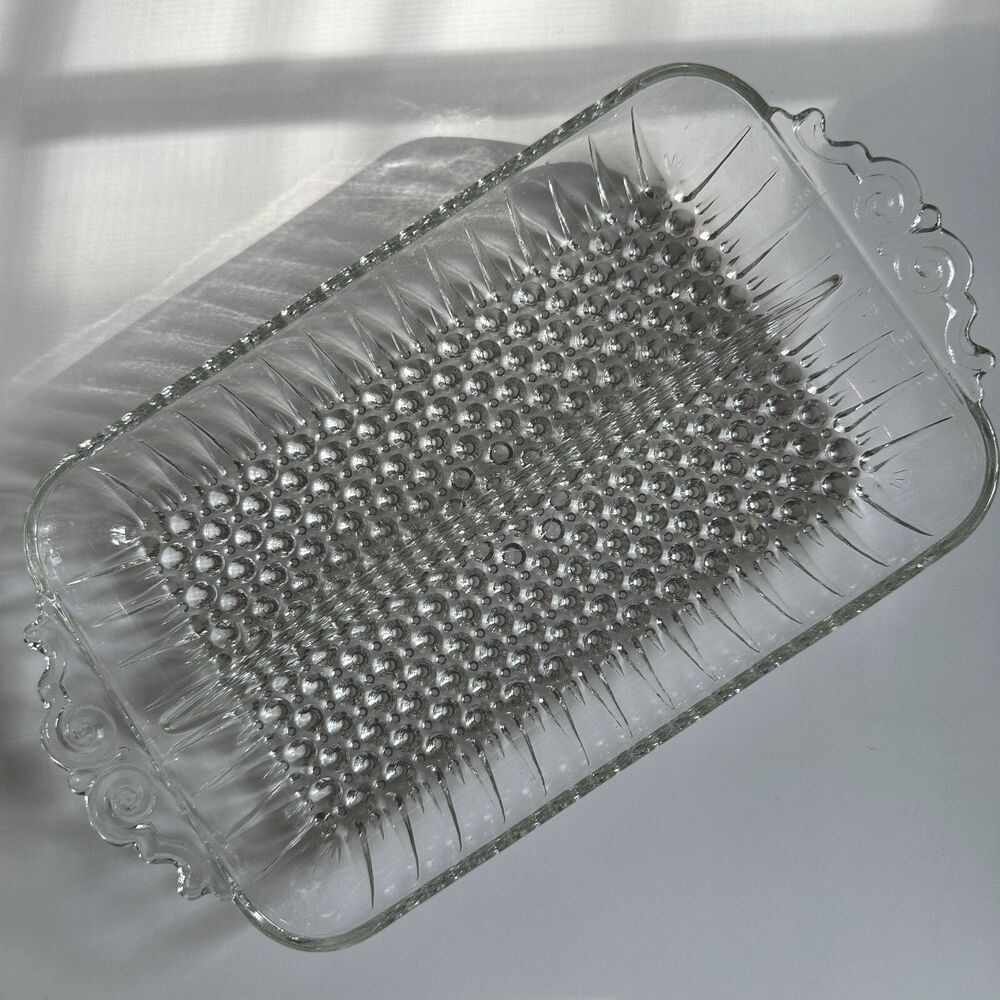 Vintage Anchor Hocking Hobnail Divided Glass Rectangular Relish Dish Tray